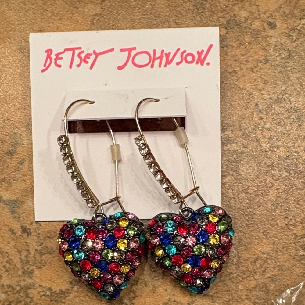 Betsey Johnson Vibrant Multicolor Crystal Heart Earrings